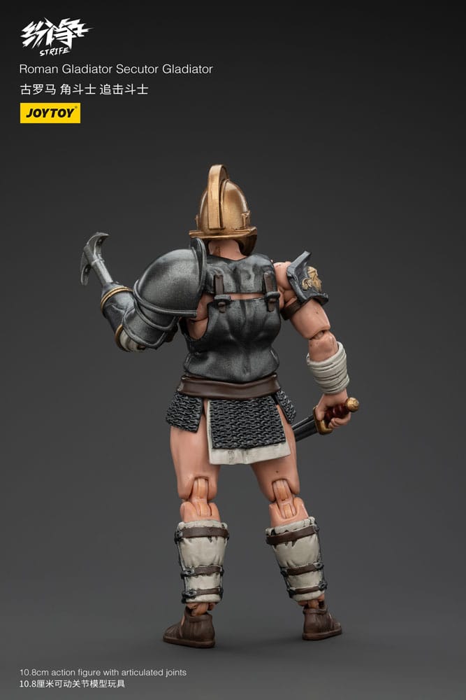 JoyToy Strife 1/18 Roman Secutor Gladiator figure, rear view showing armour and helmet