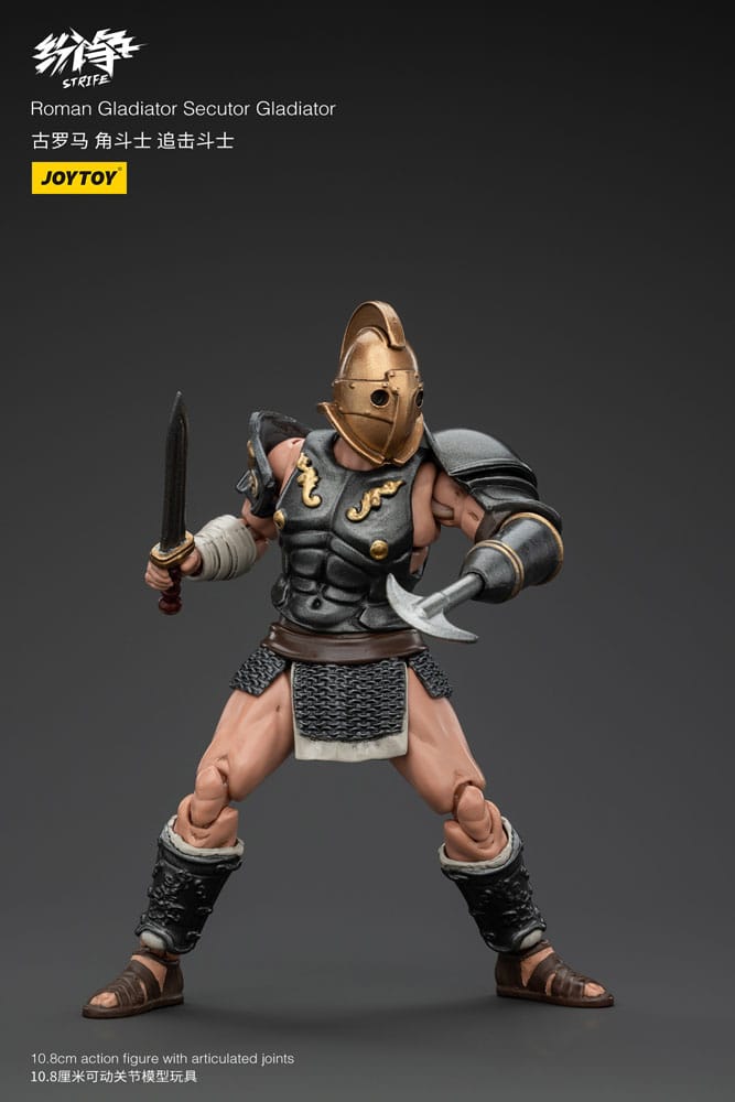 JoyToy Strife 1/18 Roman Secutor Gladiator figure, fighting stance with dagger and blade arm