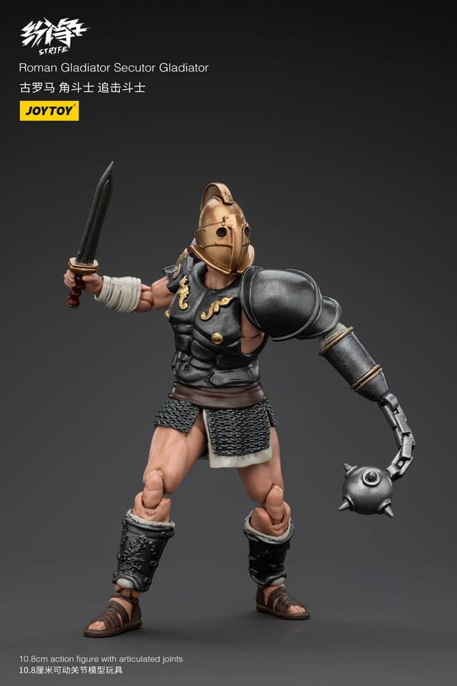 JoyToy Strife 1/18 Roman Secutor Gladiator figure, dagger raised with spiked mace arm