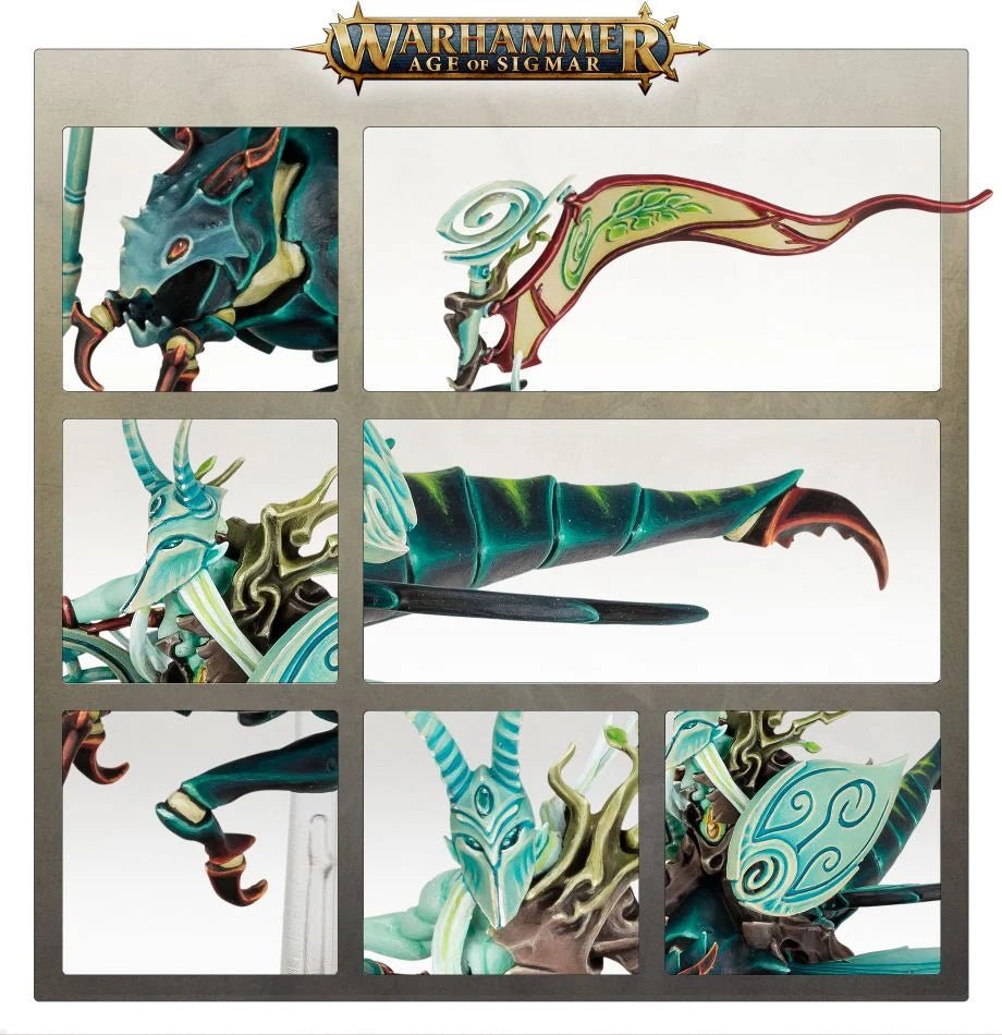 Sylvaneth Spiterider Lancers showcase with close-ups of the Dragonspite heads, banner, lances and shields