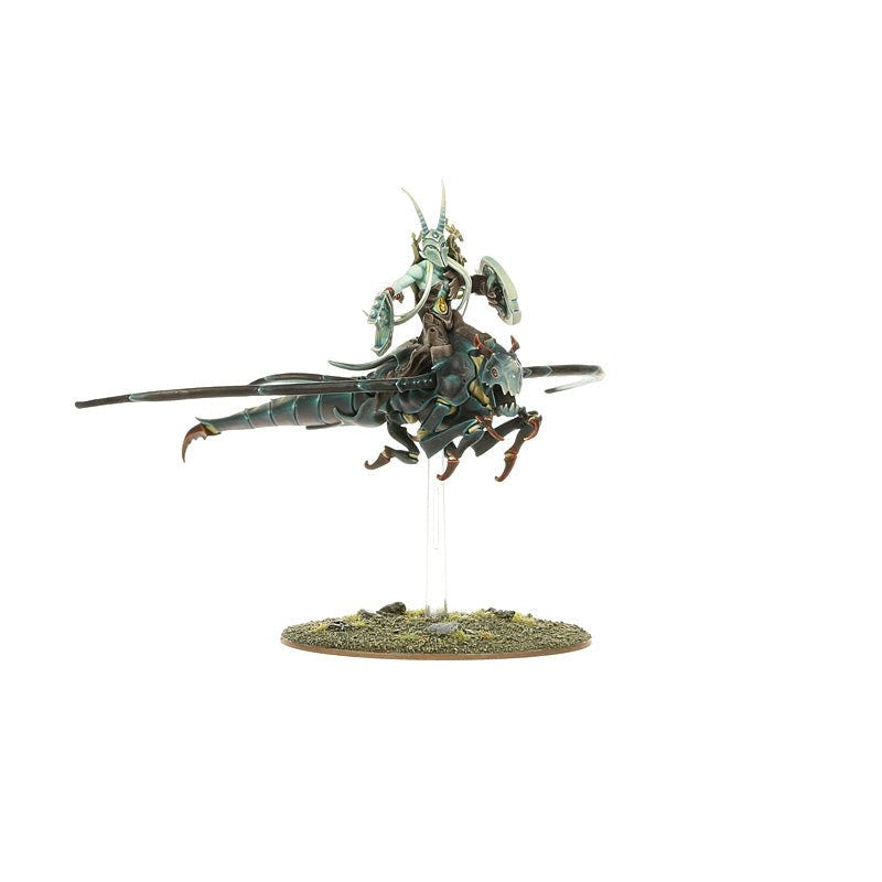 Painted Sylvaneth Spiterider Lancer with a long lance, side view of the Dragonspite mount