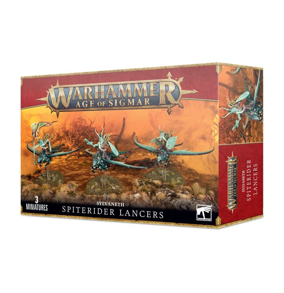 Games Workshop Age of Sigmar Sylvaneth Spiterider Lancers box front showing three cavalry riders