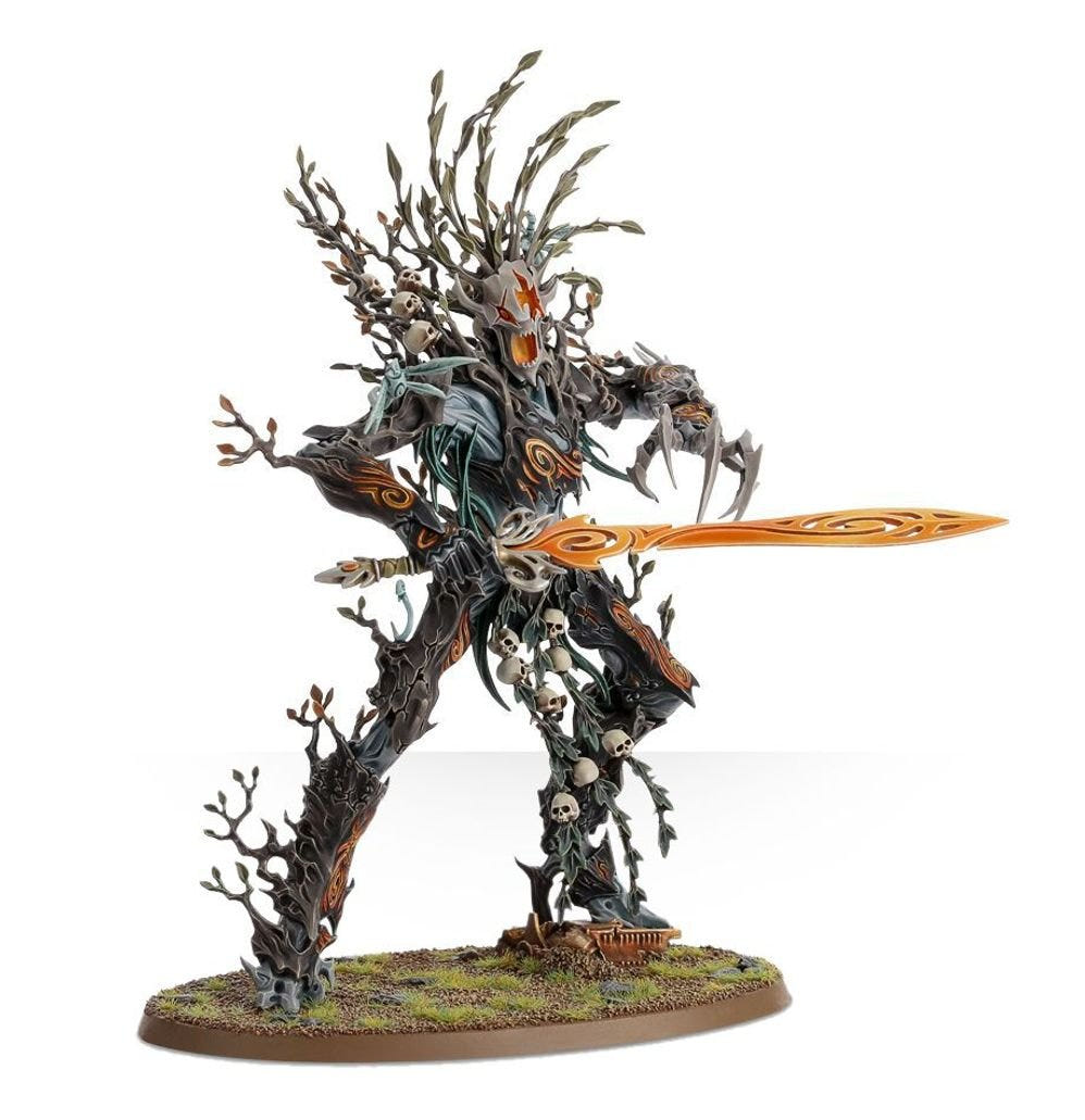 Painted towering Sylvaneth tree spirit with a glowing blade, Strongroot Grove