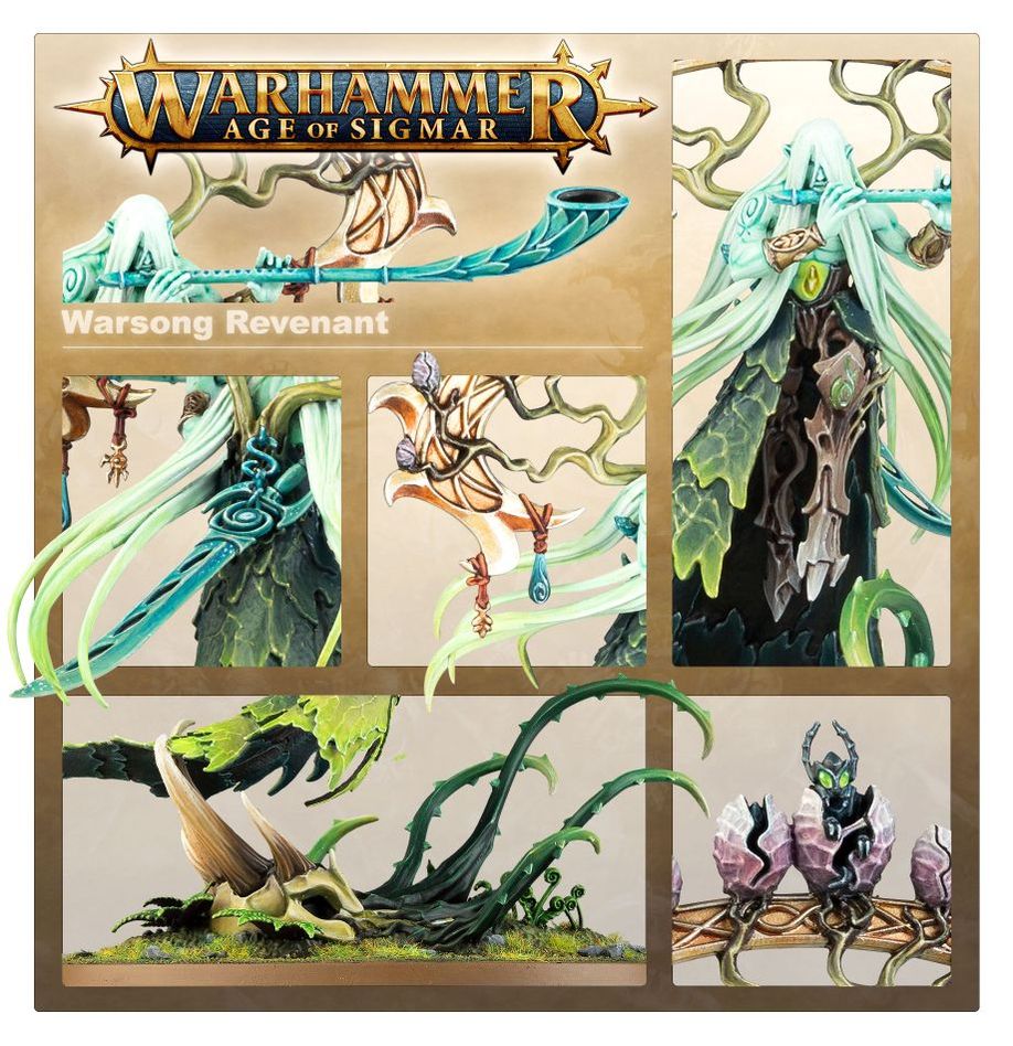 Warsong Revenant showcase with close-ups of the pipe, face, roots and floating crown of branches
