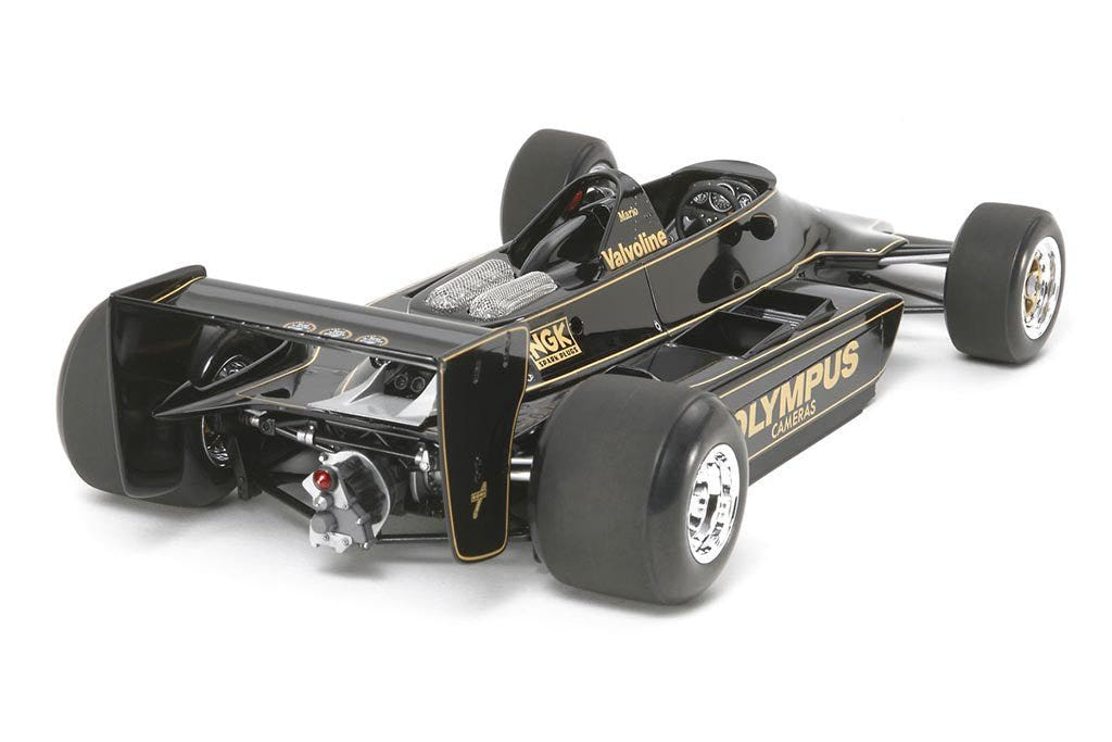Tamiya 1/20 Lotus Type 79 1978 kit, built model, rear three-quarter view