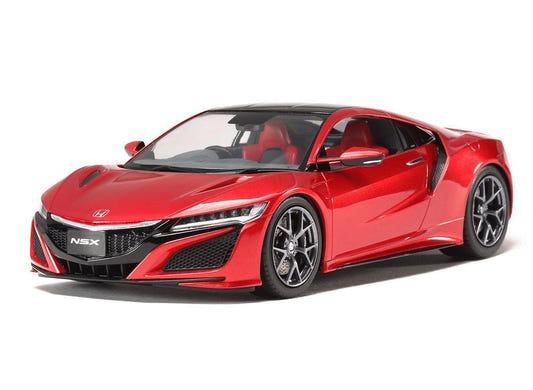 Tamiya 1/24 Honda NSX 2016 kit, built model in red, front three-quarter view
