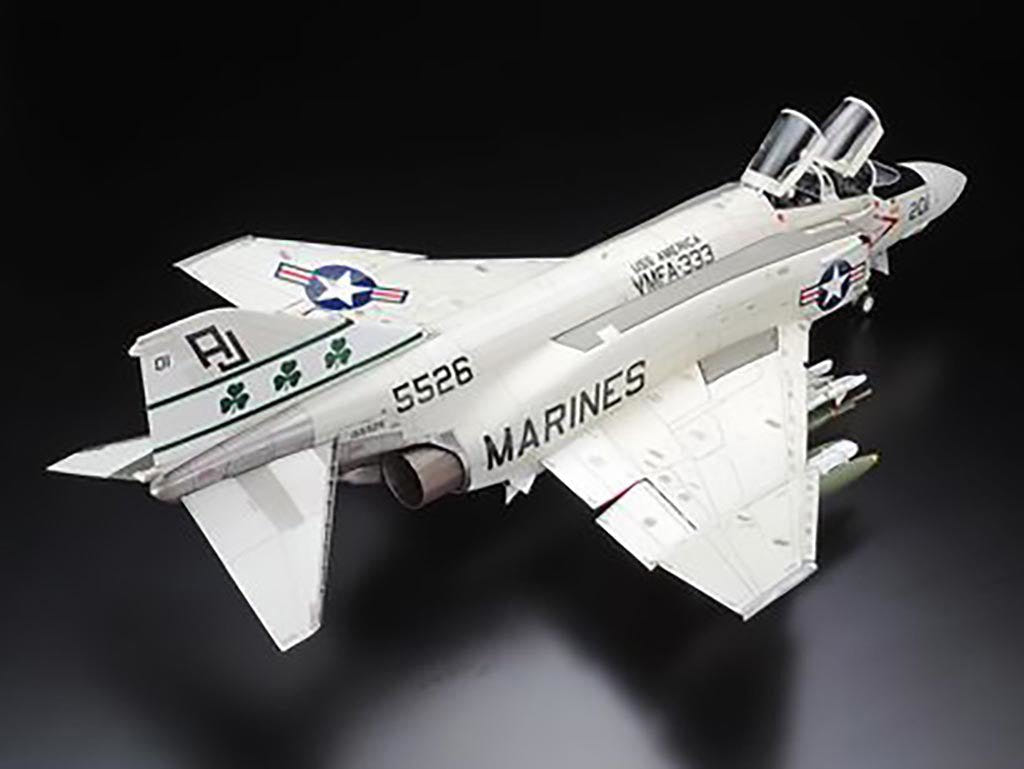Tamiya 1/32 F-4J Phantom II Marines kit, built model from above showing Marines markings and tail