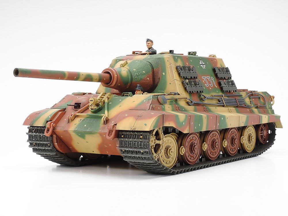 Tamiya 1/35 Jagdtiger Early Production kit, built model in three-tone camouflage, left front view
