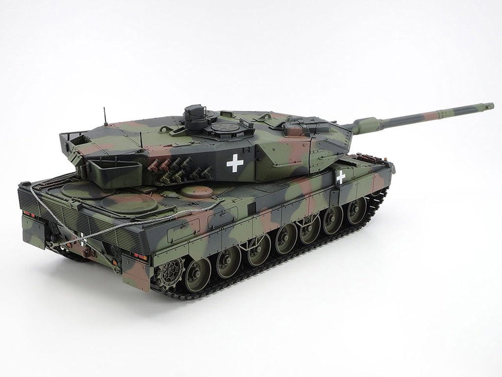 Tamiya 1/35 Leopard 2 A6 Ukraine kit, built model rear three-quarter view with long gun