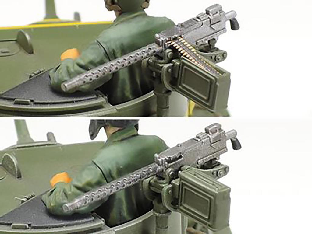 Tamiya 1/35 M3 Stuart Late Production kit, two close-ups of the turret machine gun and gunner