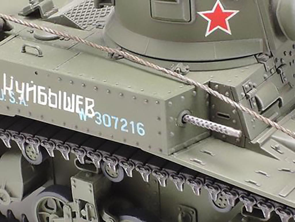Tamiya 1/35 M3 Stuart Late Production kit, close-up of the hull side with red star and markings
