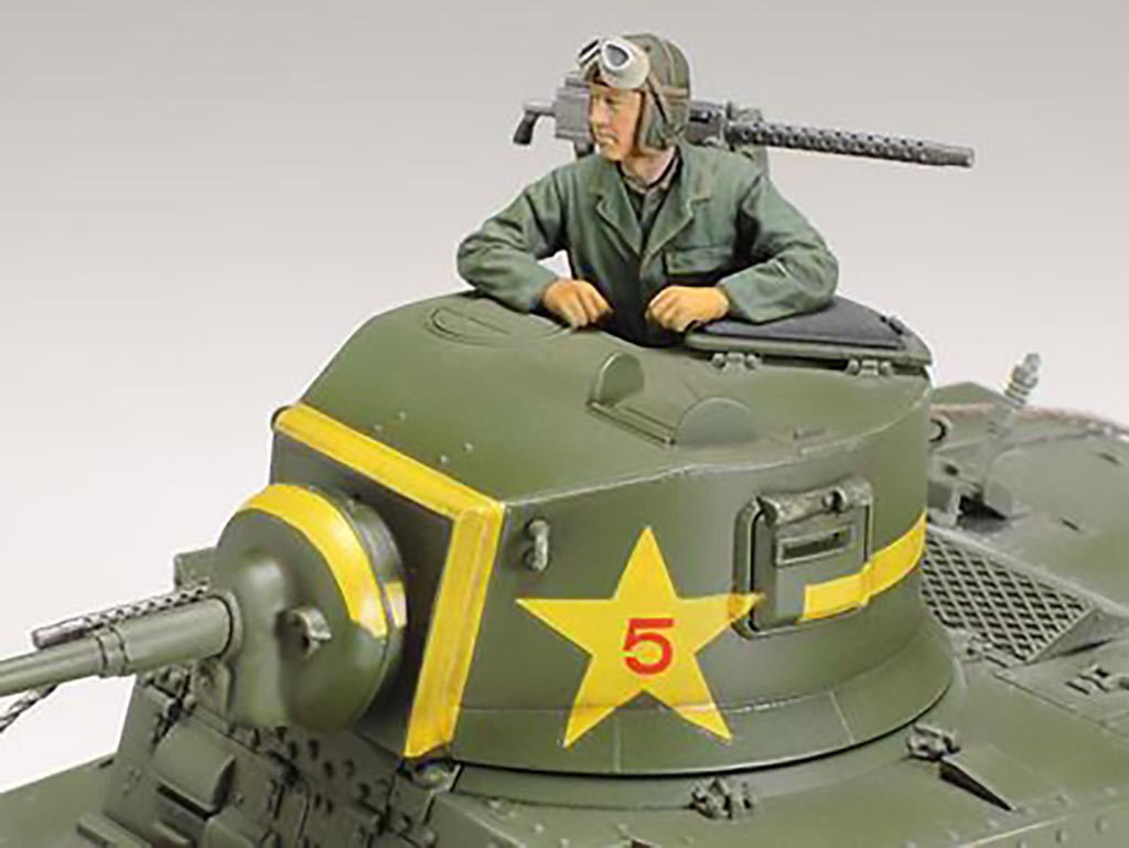 Tamiya 1/35 M3 Stuart Late Production kit, close-up of the turret with commander and yellow star 5