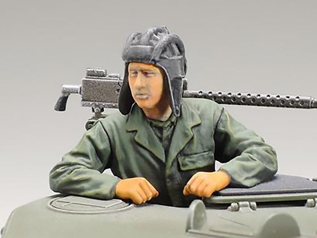 Tamiya 1/35 M3 Stuart Late Production kit, close-up of the commander figure in tank helmet