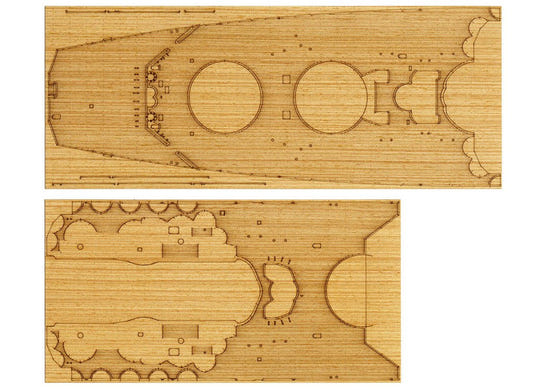 Tamiya 1/350 Yamato wooden deck sheet, the two laser-cut wood deck sheets laid flat