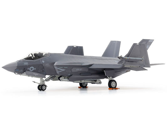 Tamiya 1/48 F-35C Lightning II kit, built model in grey, left side view with gear down