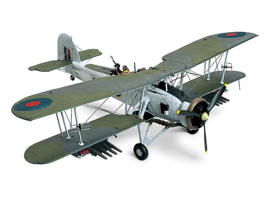 Tamiya 1/48 Fairey Swordfish Mk.II kit, built biplane in Fleet Air Arm camouflage, from above