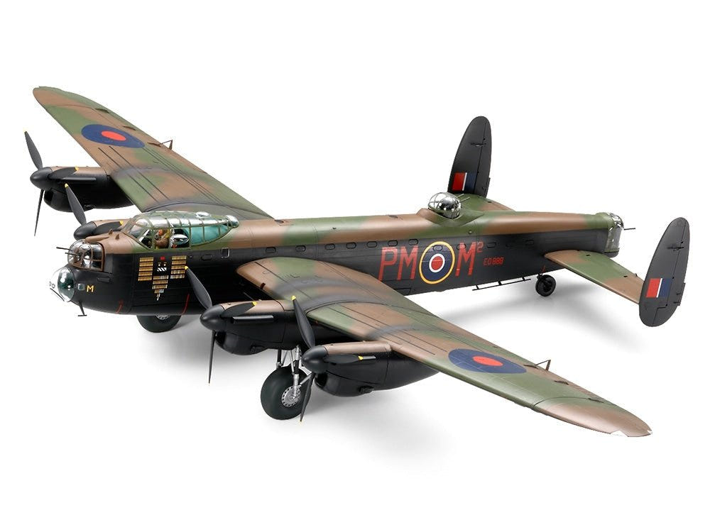 Tamiya 1/48 Avro Lancaster B Mk.I/III kit, built model in RAF camouflage with PM-M codes, top view