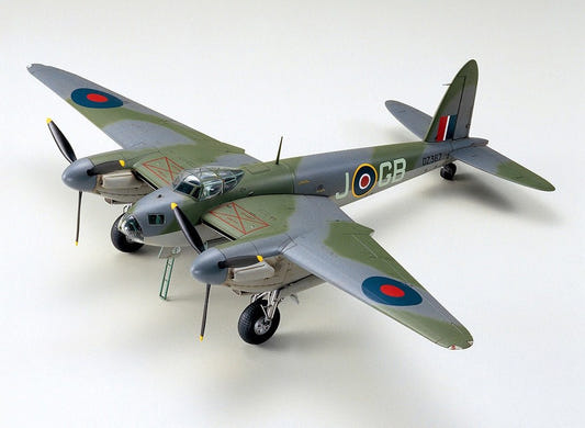 Tamiya 1/48 de Havilland Mosquito B Mk.IV kit, built model in RAF camouflage, front three-quarter view