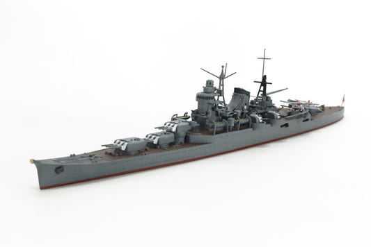 Tamiya 1/700 Mogami cruiser kit, built grey waterline model, side view