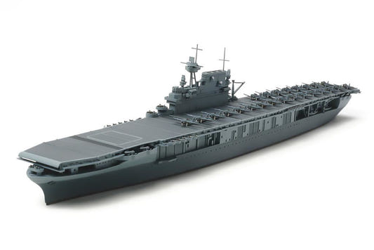 Tamiya 1/700 USS Yorktown aircraft carrier kit, built waterline model, front three-quarter view