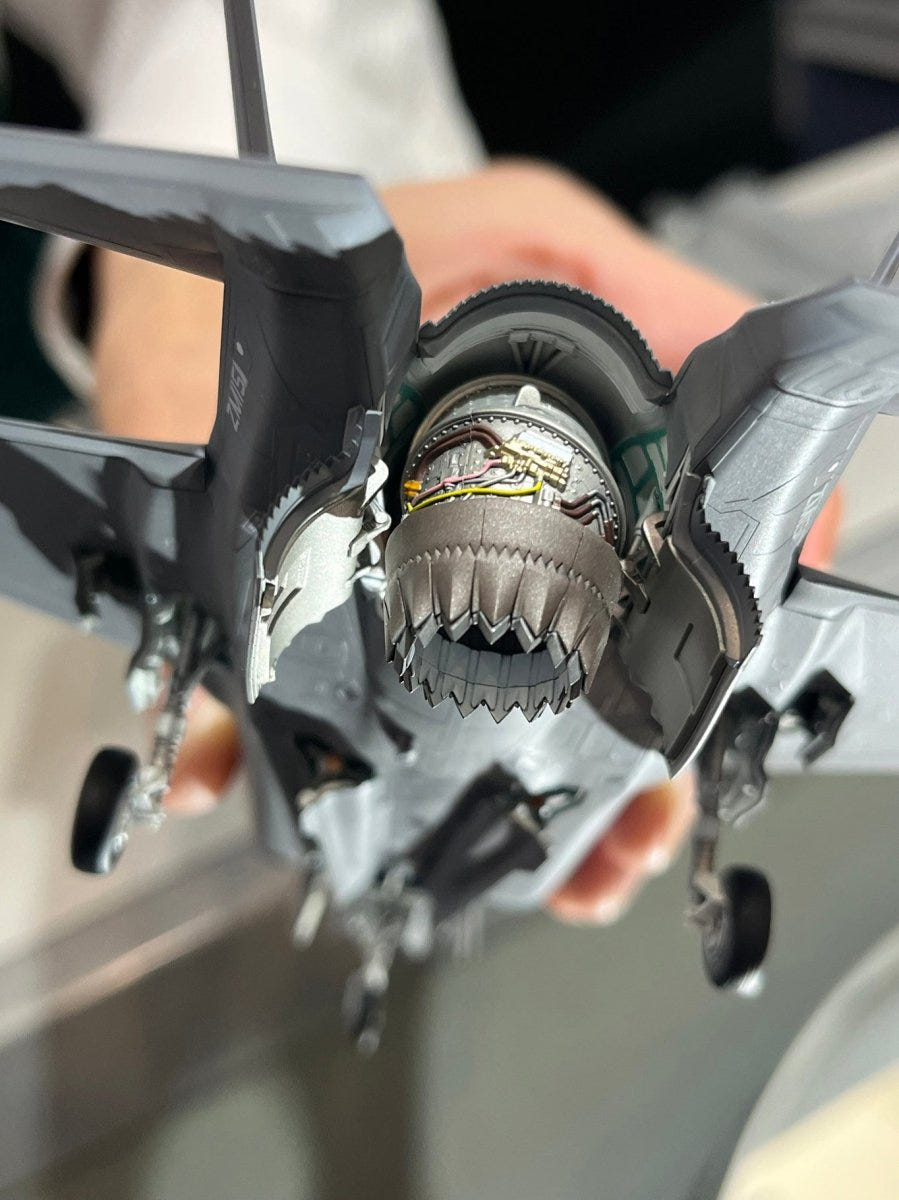 Tamiya 1/72 F-35B Lightning II kit, hand-held model showing the swivelling rear exhaust nozzle