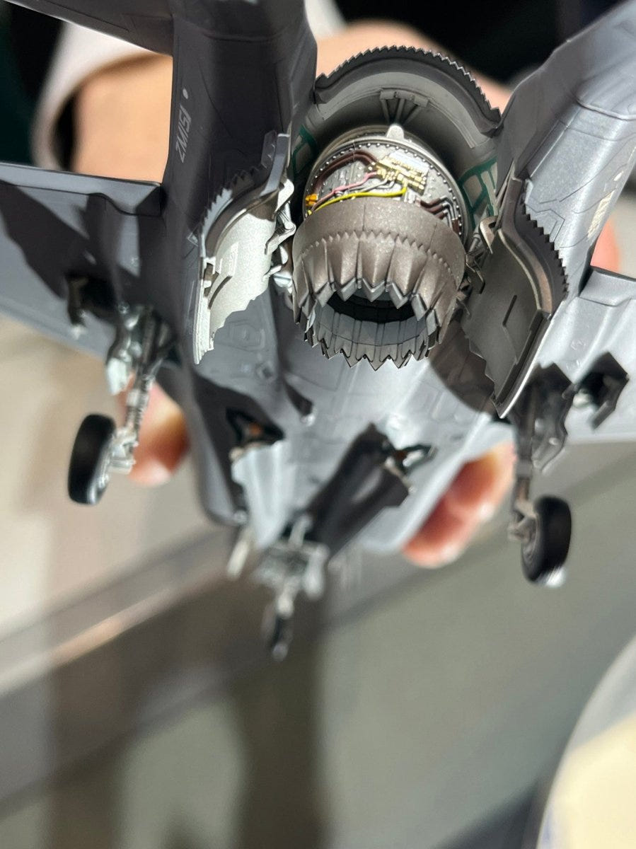 Tamiya 1/72 F-35B Lightning II kit, rear exhaust nozzle angled downwards for hover, hand-held