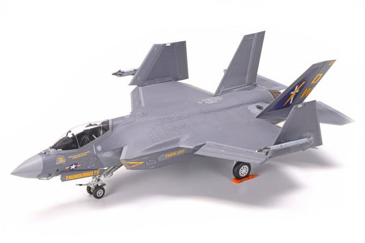 Tamiya 1/72 F-35C Lightning II kit, built grey model with folded wings, front three-quarter view