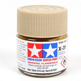 Tamiya acrylic paint mini X-31 Titan Gold 10ml jar