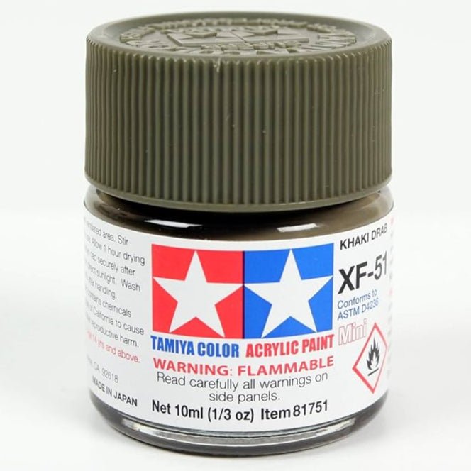 Tamiya acrylic paint mini XF-51 Khaki Drab 10ml jar