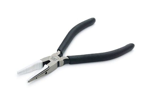Tamiya Non-Scratch Long Nose Pliers II with white protective jaw tips and black handles