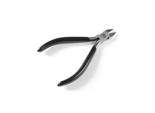Tamiya side cutter for plastic, black-handled nippers on a white background