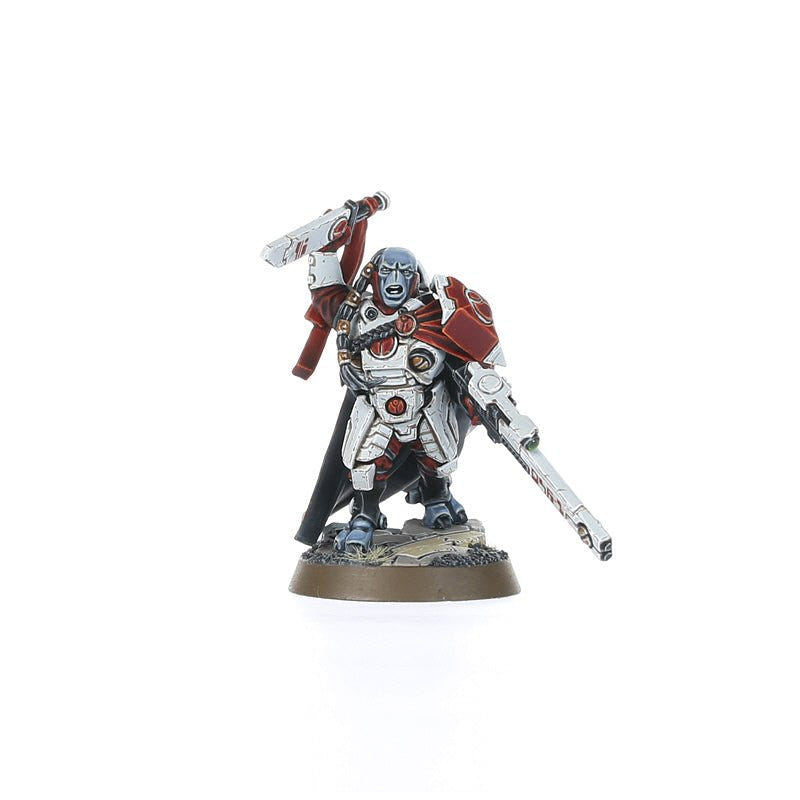 Painted T'au Cadre Fireblade miniature shown small to indicate scale