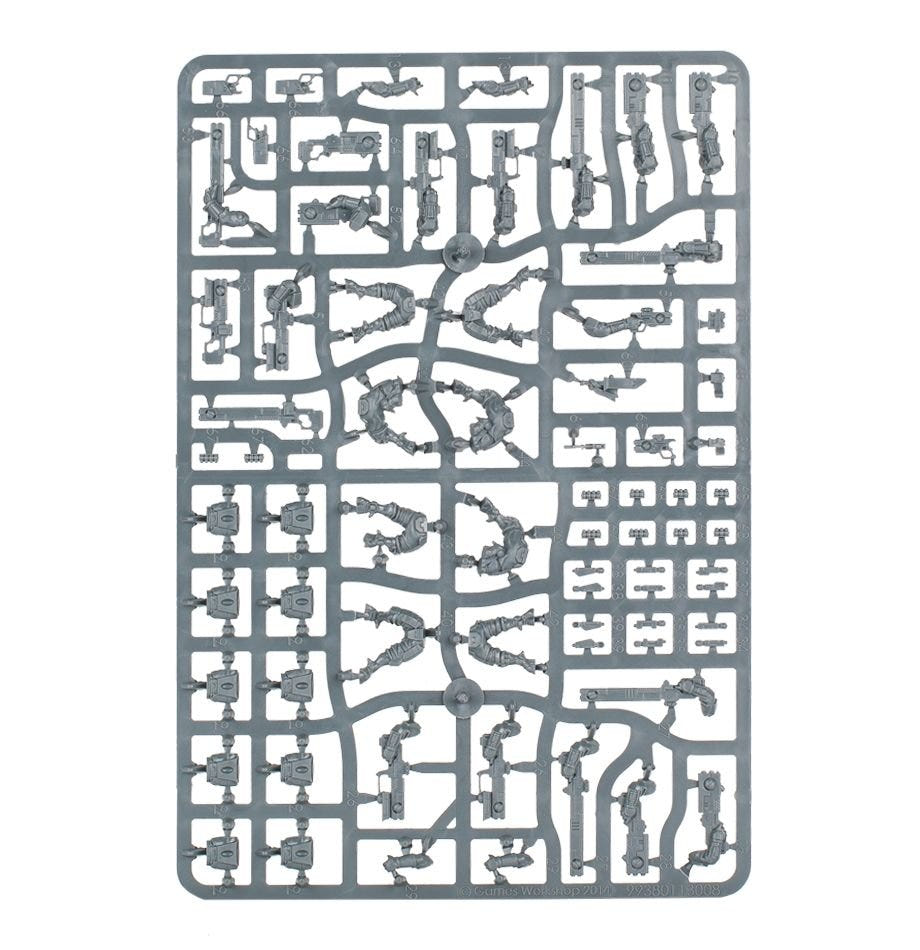 T'au Empire Fire Warriors unpainted plastic sprue, frame 1 of 3