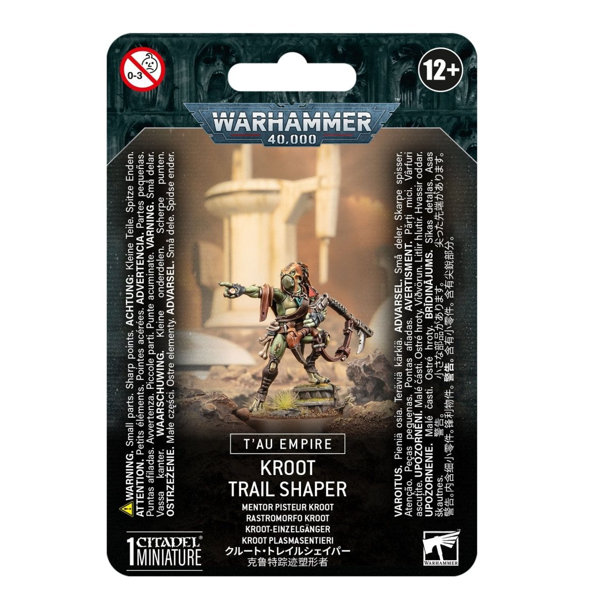 Warhammer 40,000 T'au Empire Kroot Trail Shaper blister pack with the painted model