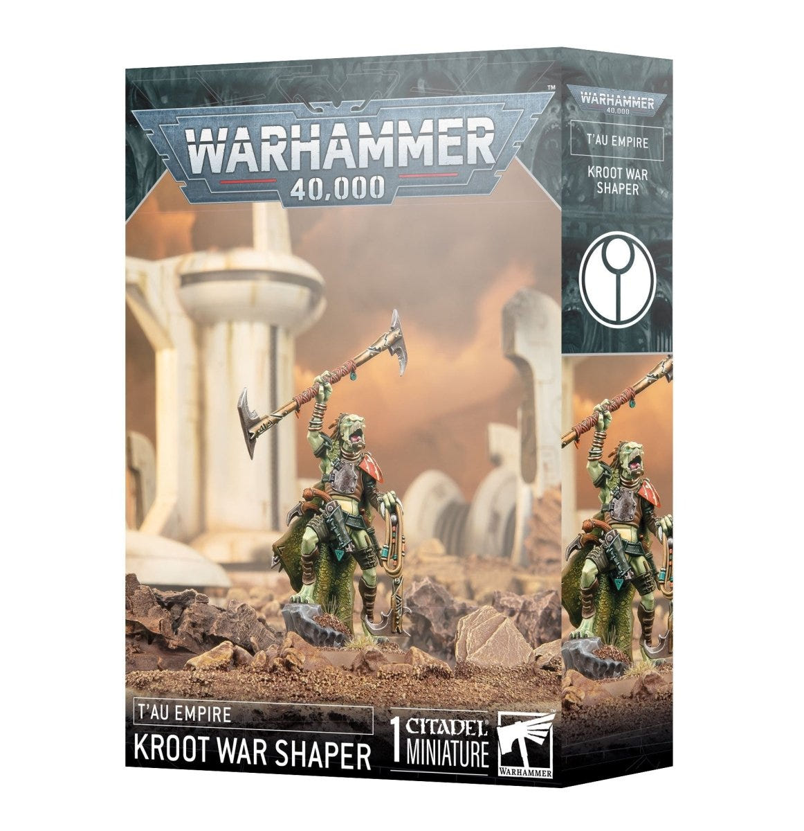 Warhammer 40,000 T'au Empire Kroot War Shaper boxed miniature, front