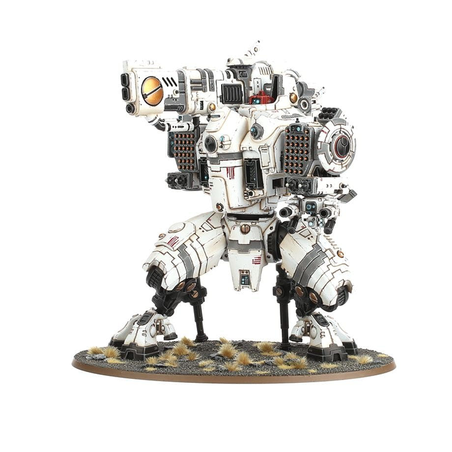 Rear three-quarter view of the painted T'au Stormsurge on its base