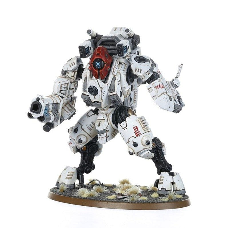 Painted T'au XV95 Ghostkeel Battlesuit front view on a grassy base, Games Workshop