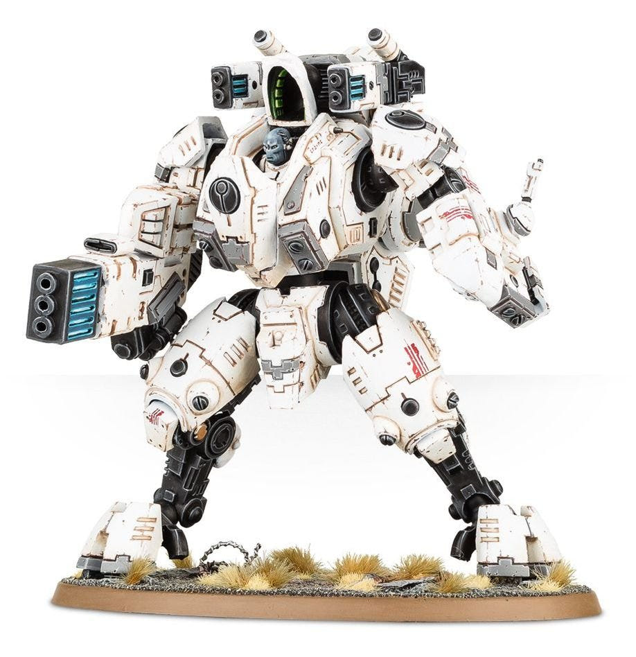 Painted T'au XV95 Ghostkeel Battlesuit alternative build with different head and weapon arm, Games Workshop