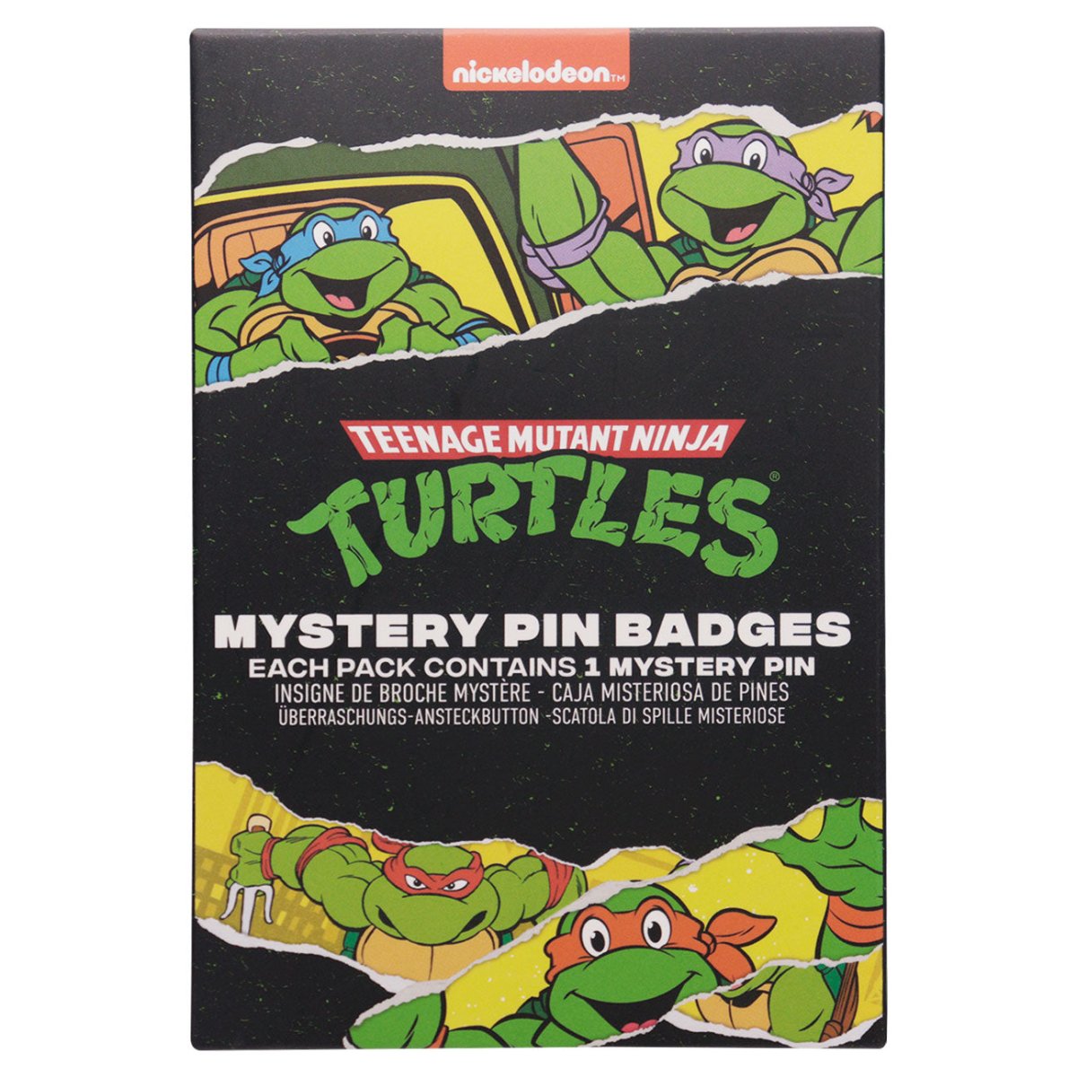 Teenage Mutant Ninja Turtles Mystery Pin Badges blind box front by Fanattik with retro Turtles art