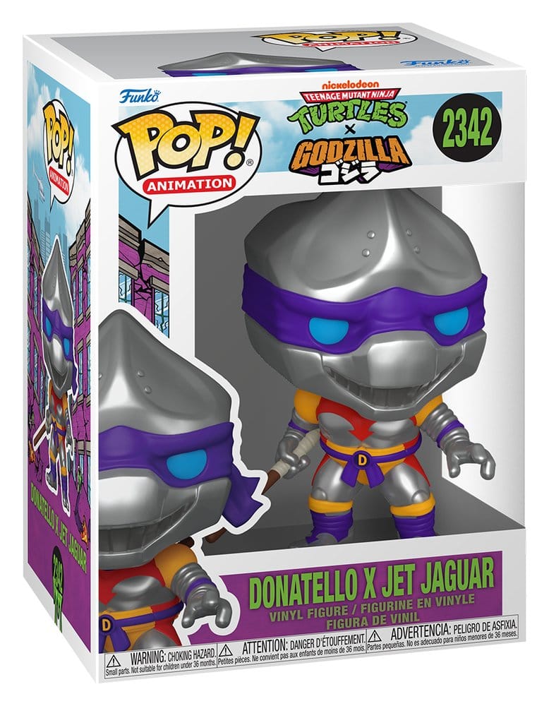 Donatello x Jet Jaguar Funko POP! in its Turtles x Godzilla window box, number 2342