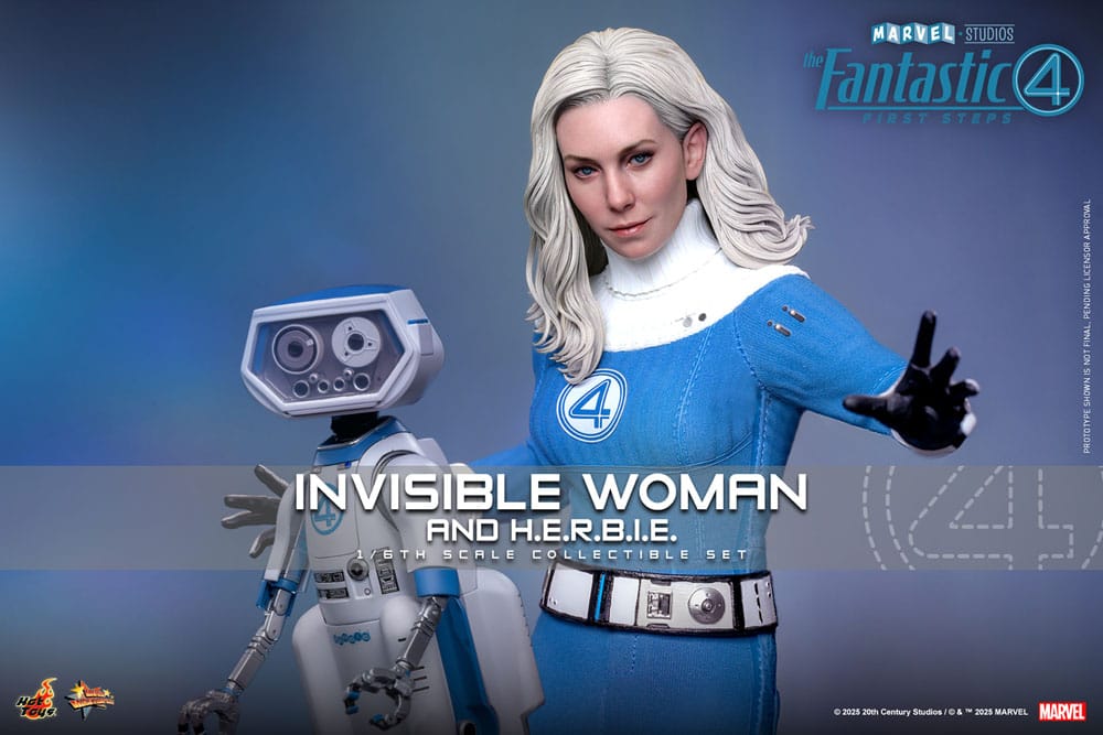 Hot Toys Invisible Woman and H.E.R.B.I.E. promo banner, Sue Storm raising gloved hand
