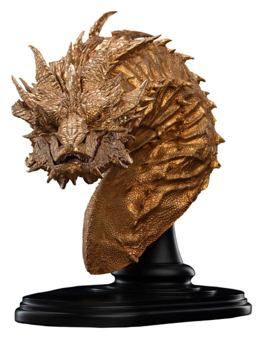 Weta Workshop Smaug the Golden bust, head-on front view on black stand