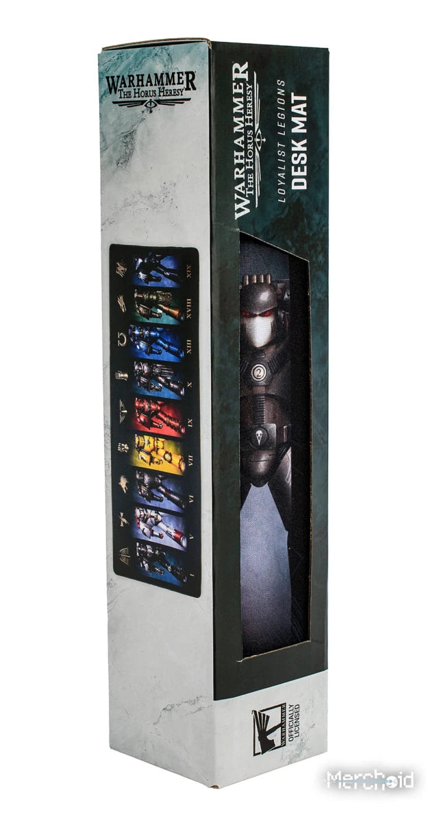 Horus Heresy Loyalist Legion desk mat in its box, front view