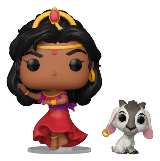 Funko POP! Esmeralda in a red dress dancing beside her goat Djali