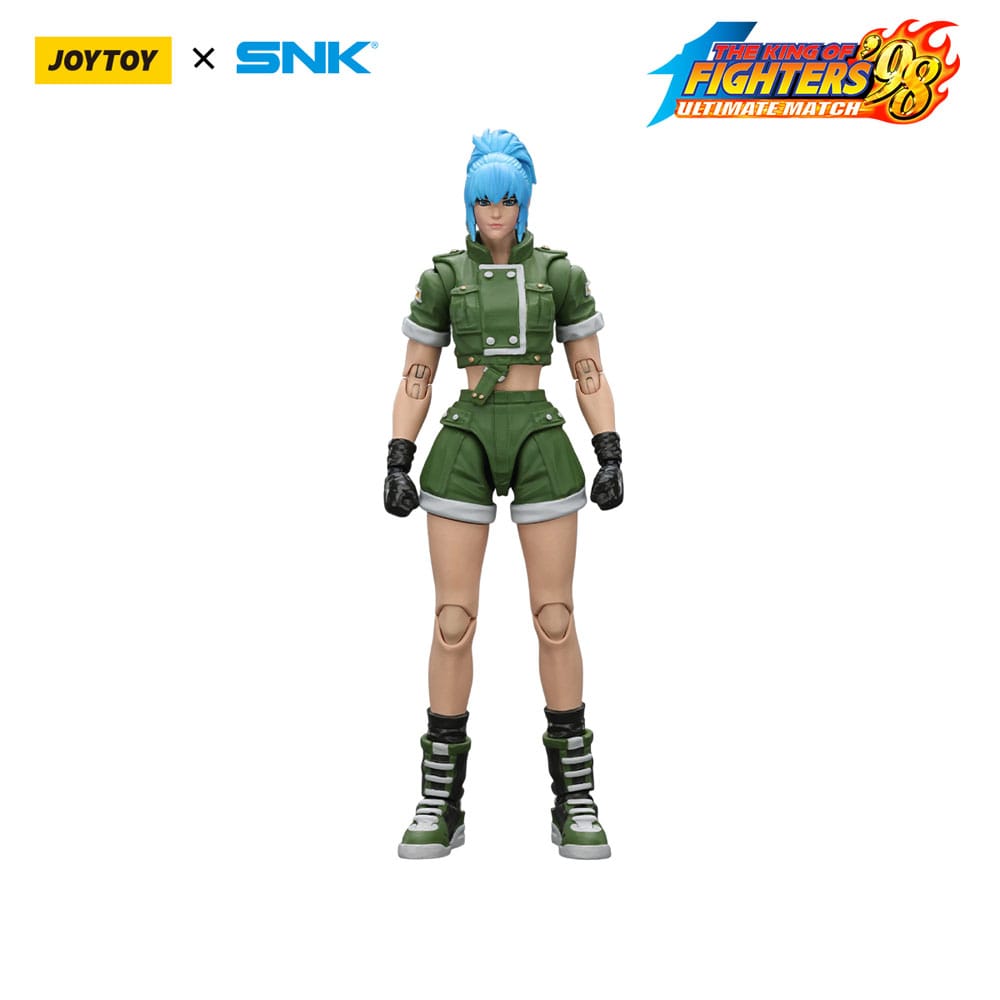 JoyToy King of Fighters '98 Leona Heidern figure, front view with JoyToy x SNK logos, on white
