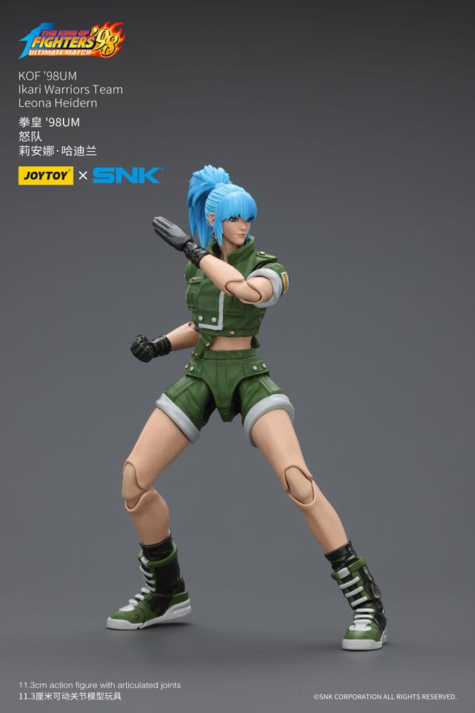 JoyToy King of Fighters '98 Leona Heidern figure, fighting stance, on grey