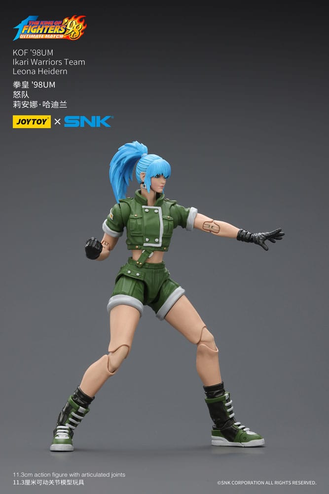 JoyToy King of Fighters '98 Leona Heidern figure, arms outstretched pose, on grey
