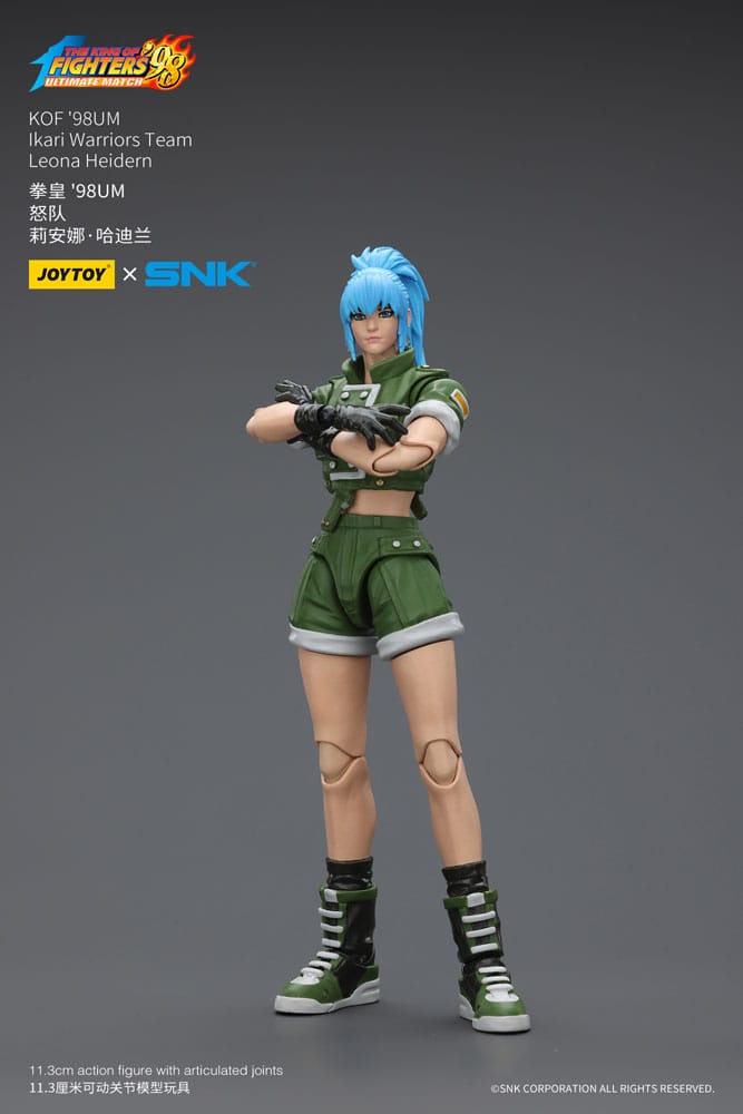 JoyToy King of Fighters '98 Leona Heidern figure, arms crossed in front, on grey