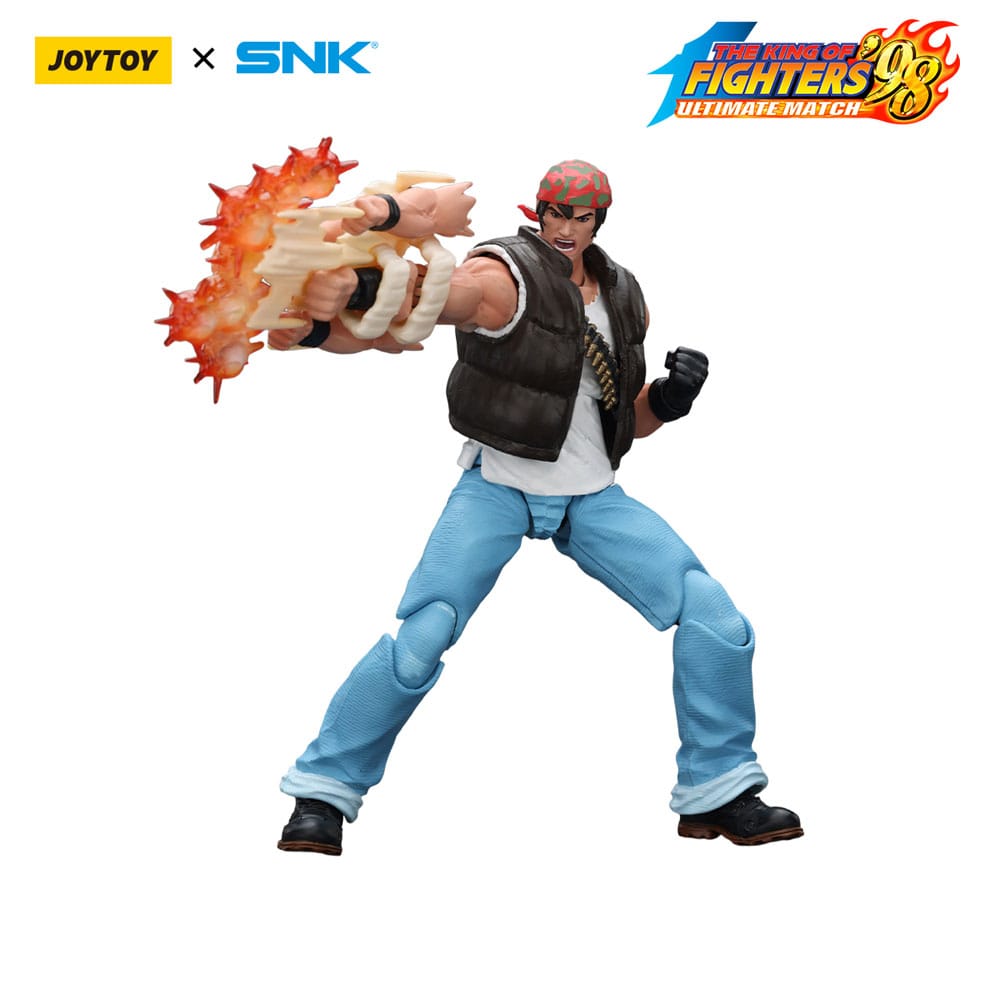 JoyToy King of Fighters '98 Ralf Jones figure punching with flaming multi-fist effect, on white