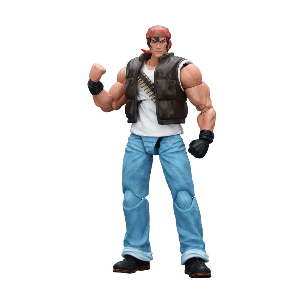 JoyToy King of Fighters '98 Ralf Jones figure, front view in bandana, vest and jeans, plain white